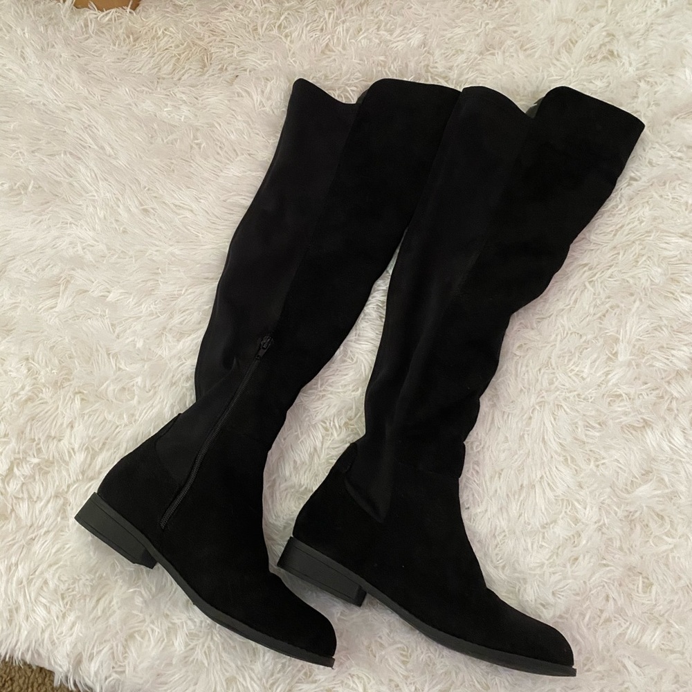 Felt Black Over the Knee Boots